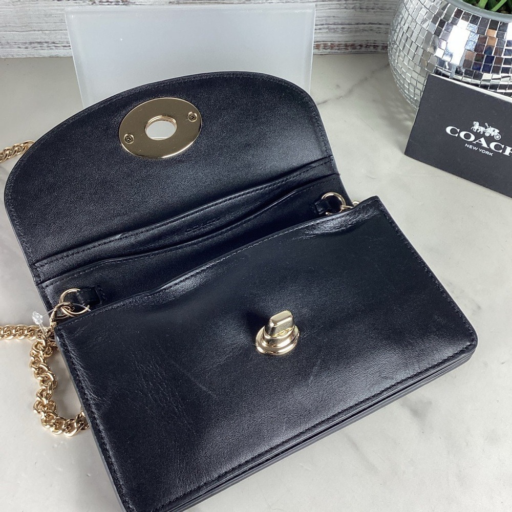 Coach #53277 Black Soft Leather Clutch Wallet with Gold Chain - Picture 7 of 10